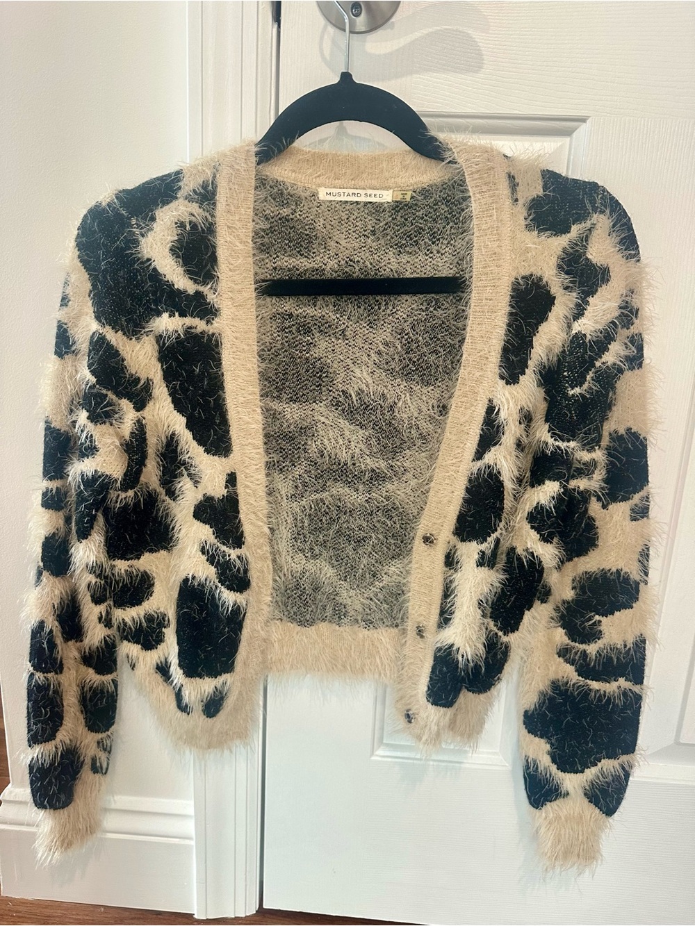 Animal Printed Fuzzy Cardigan by Mustard Seed Small